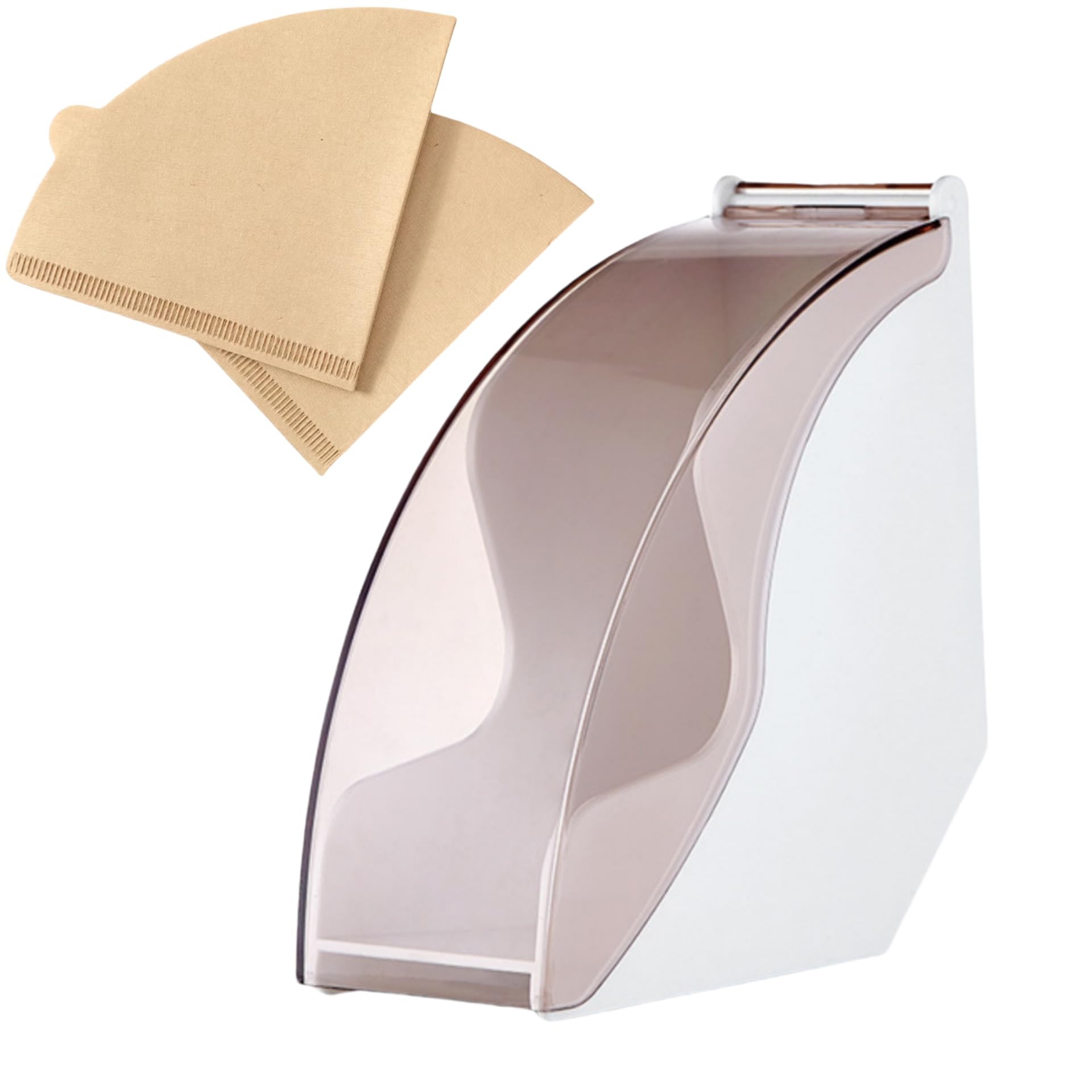 Coffee Filter Paper Box, Acrylic Dustproof Coffee Bar Filter Storage Holder, Fits V-Shape & Fan-Shape Filters, Moisture-Proof, Large Capacity Holds 200 Filters, Comes 40 Coffee Filters (white)