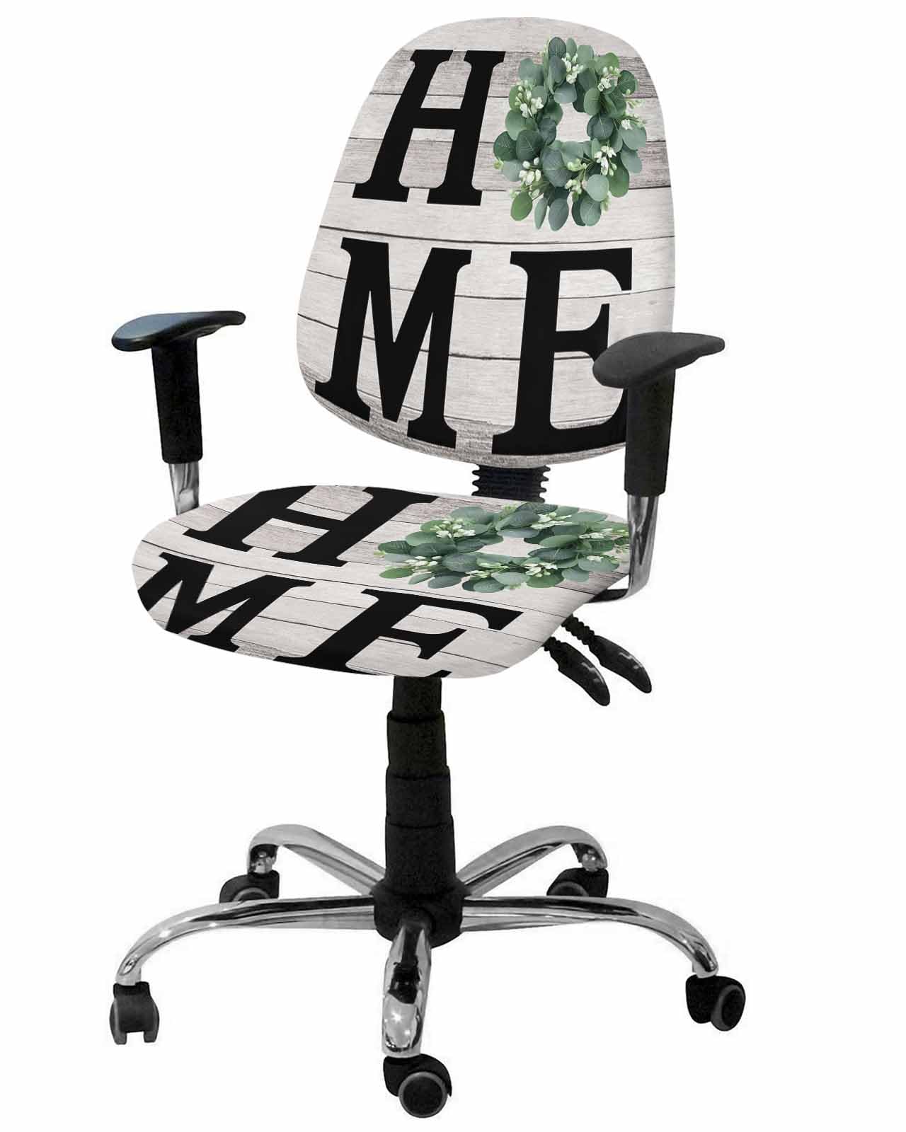 Eucalyptus Leaves 2 Pieces Computer Office Chair Covers Set,Stretchable Desk Rotating Chair Seat Cushion Slipcover Back Covers,Rustic Botanical Plants Text Wood Grain Slipcover Back Cover Protector