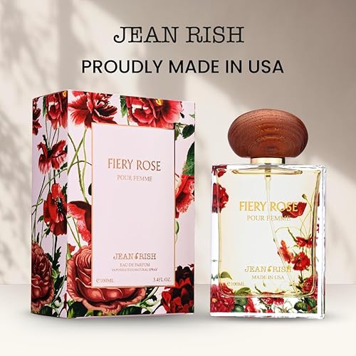 Miniatura 3 de Jean Rish Fiery Rose Eau De Parfum para mujer (3.4 fl oz3.4 fl oz) con fragancia Lily-Rose-Peach, de larga duración y lujo, fabricado en Estados