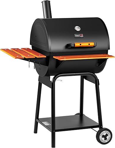 Royal Gourmet CC2024 - Parrilla de barril de carbón de 24 pulgadas con estante de calentamiento, parrilla de barbacoa al aire libre con estantes