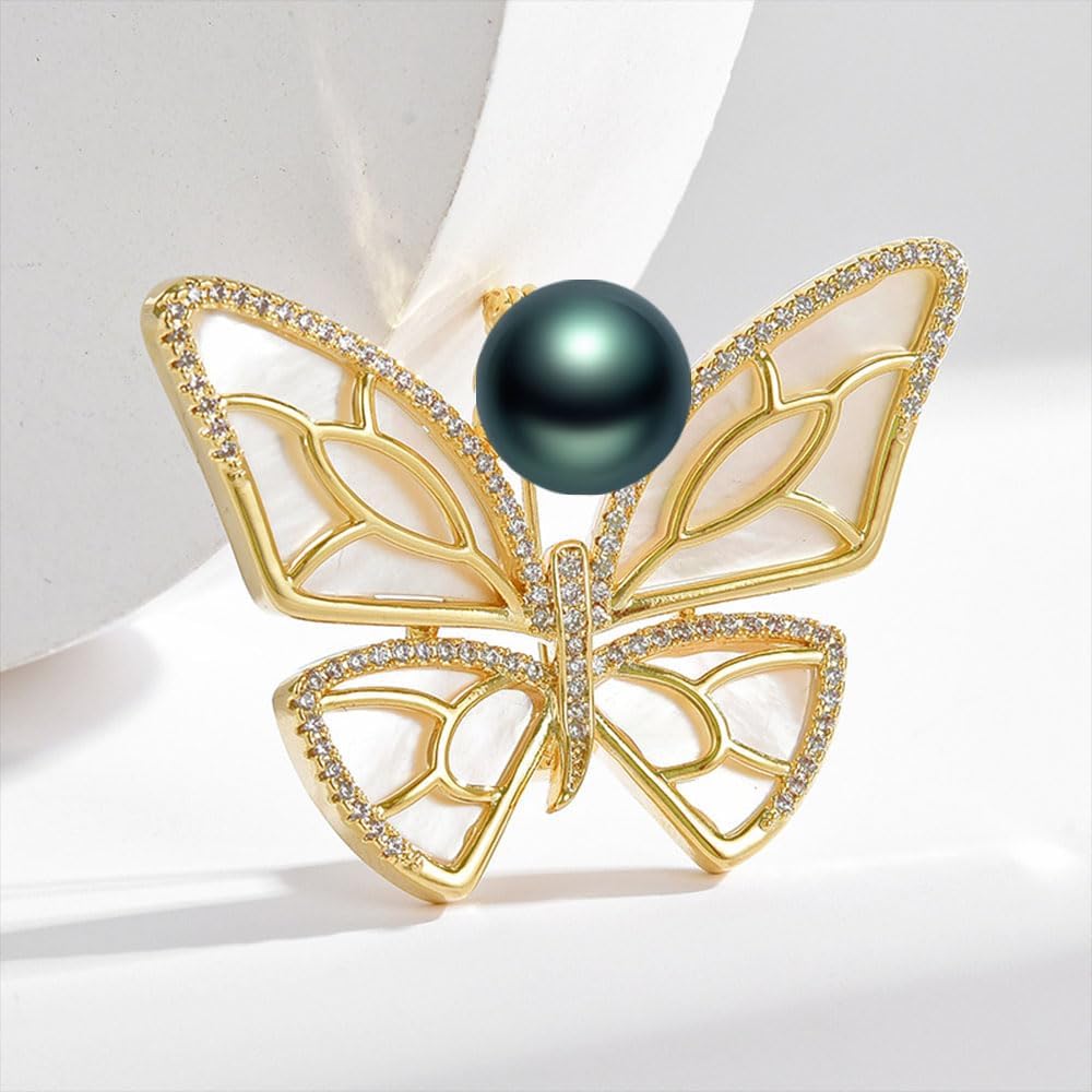 Black Tahiti Pearl Brooch Broches Jewelry For Women Fashion Christmas Gifts Wife Mom Girlfriend, Anniversary Birthday Fine Jewelry Gifts for Her