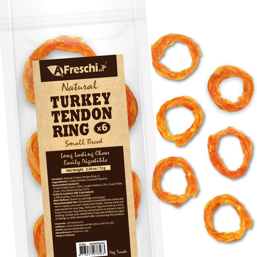 A Freschi srl Turkey Tendons for Dogs, USA-Sourced, Healthy Dog Treats, Rawhide-Free Puppy Chews, Long Lasting, All Natural, Hypoallergenic Dog Treats