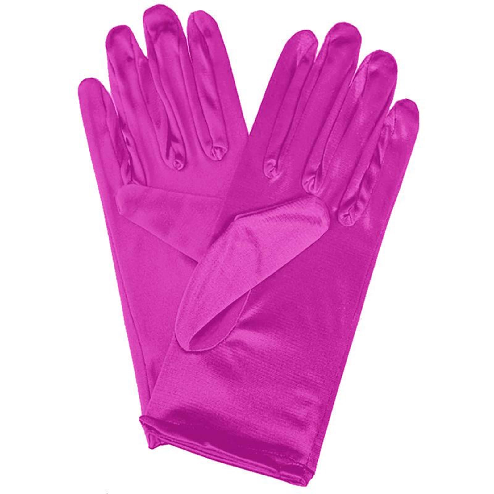 Lansonee 1 Pair Short Satin Gloves Women's Gown Gloves Vintage Opera Wedding Banquet Dress Glove for Party Dance-Rose Red