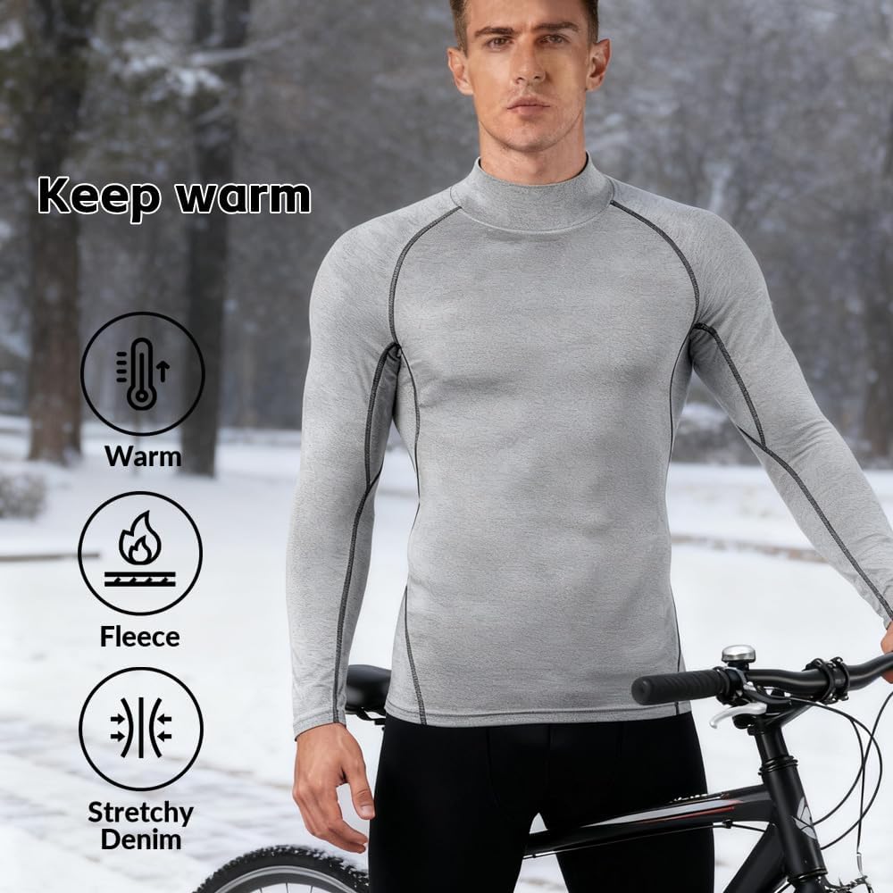 3-Pack Men's Fleece Lined Compression Long Sleeve Shirts - Thermal High Neck, Windproof & Quick-Dry for Running, Gym,Skiing - Image 5