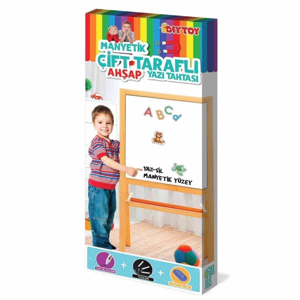DIYTOY Ayaklı Çift Taraflı Manyetik Ahşap Yazı Tahtası