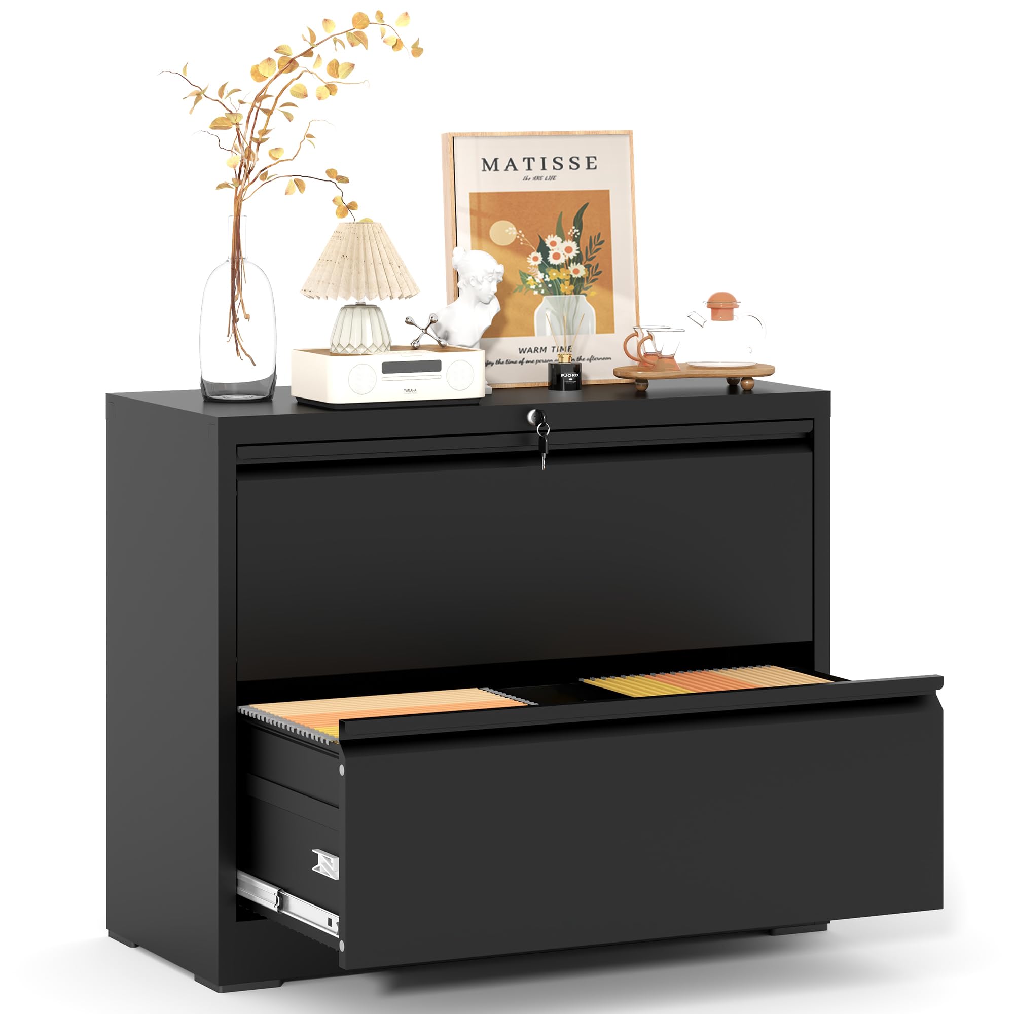 VIYET 2 Drawer File Cabinet,Metal Lateral Filing Cabinet with Lock,Home Office Storage Organizer Cabinet for Legal/Letter/A4/F4 Size Files,35.5" W,