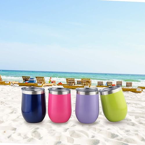 Miniatura 2 de Sivaphe Paquete de 4 vasos de vino aislados con tapa deslizante de 12 onzas líquidas, taza de viaje al vacío de doble pared de acero inoxidable,