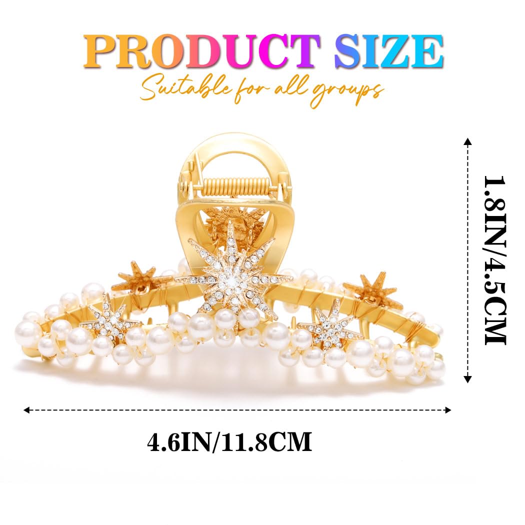 CAKURE Pearl Hair Claw Clip Gold Rhinestone Star Hair Clips Metal Alloy Claw Clips for Hair Accessories for Women - Image 2