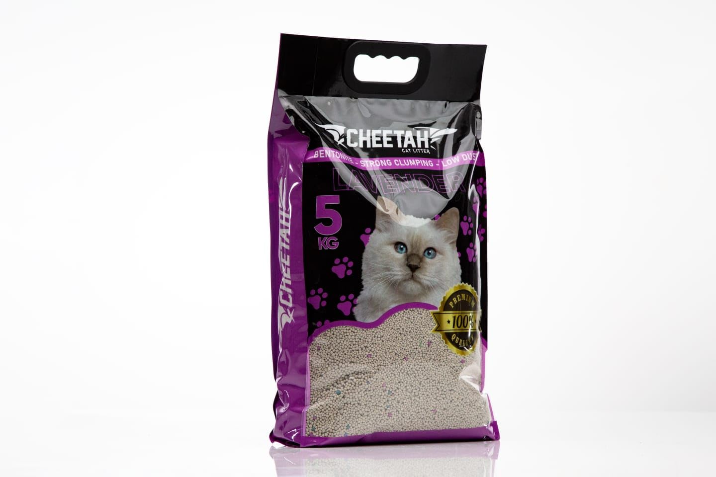 CHEETAH Cat Litter - 100% Strong Natural Clumping Bentonite, High Absorption, Low Dust, Odor Control, Easy Scooping, Non Flushable, Non-Stick Paw Formula (5Kg (5.6L), Lavender Scented)