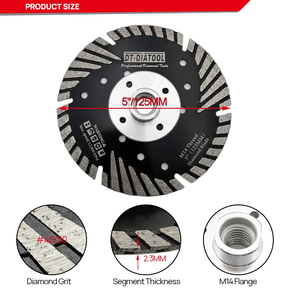 DT-DIATOOL 5pcs 125mm Super-Dünne Diamant-Turbo-Schneideblätter Bohrung 22,23mm