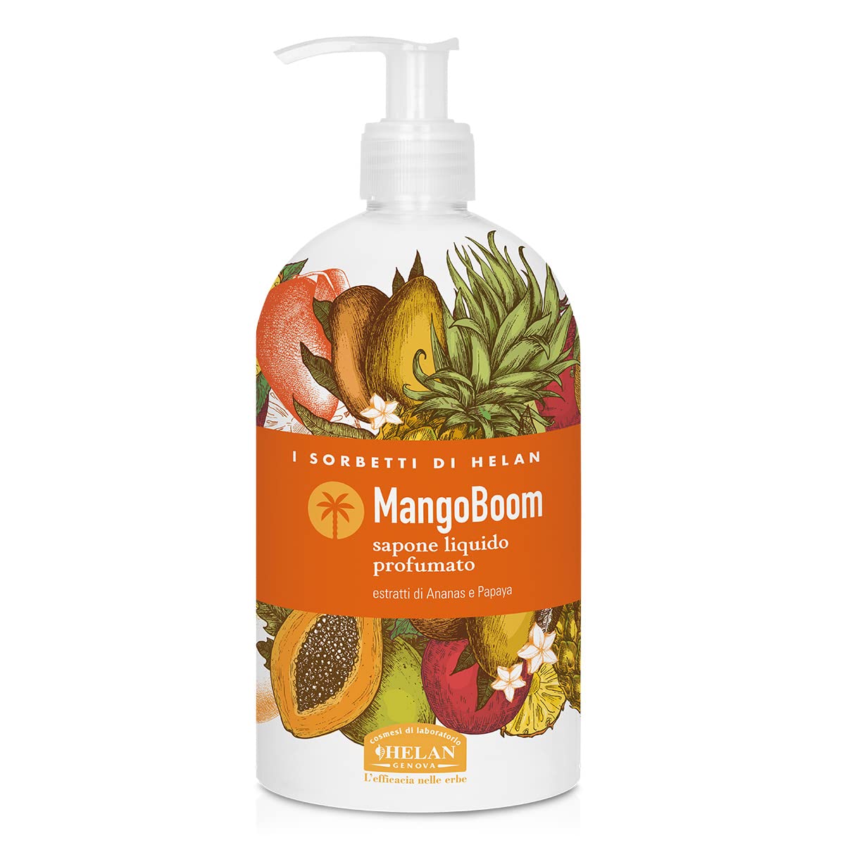 Helan I Sorbetti MangoBoom - Gentle Liquid Hand Wash with Pineapple & Papaya for Frequent Use - Scented Hand Soap with Pump, Refreshing & Energising Action for Sensitive Skin - Made in Italy, 500 ml