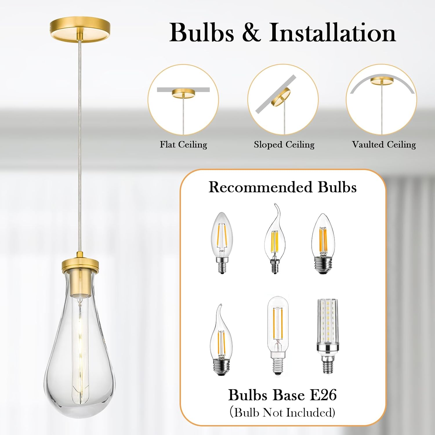 Raindrop Pendant Lights, Modern Kitchen Island Teardrop Hanging Lamp, Light Pendants for Kitchen Island with Thick Glass, for Hallway Foyer Stairway Bedroom Dining Living Room, E26, Gold