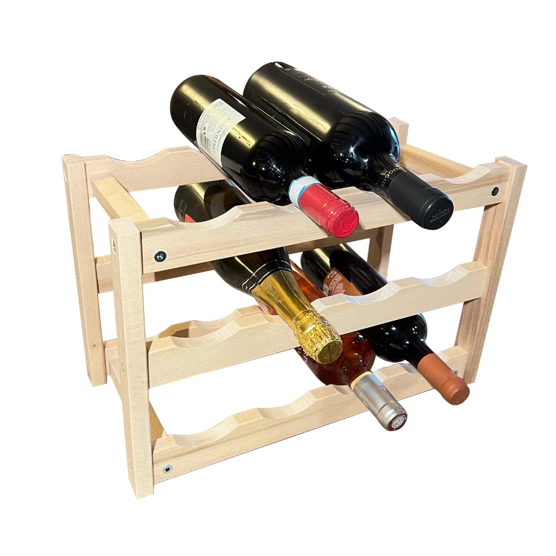 Bottle Shelf, Wine Rack 12 Bottles, 3 Floors, Beech Wood