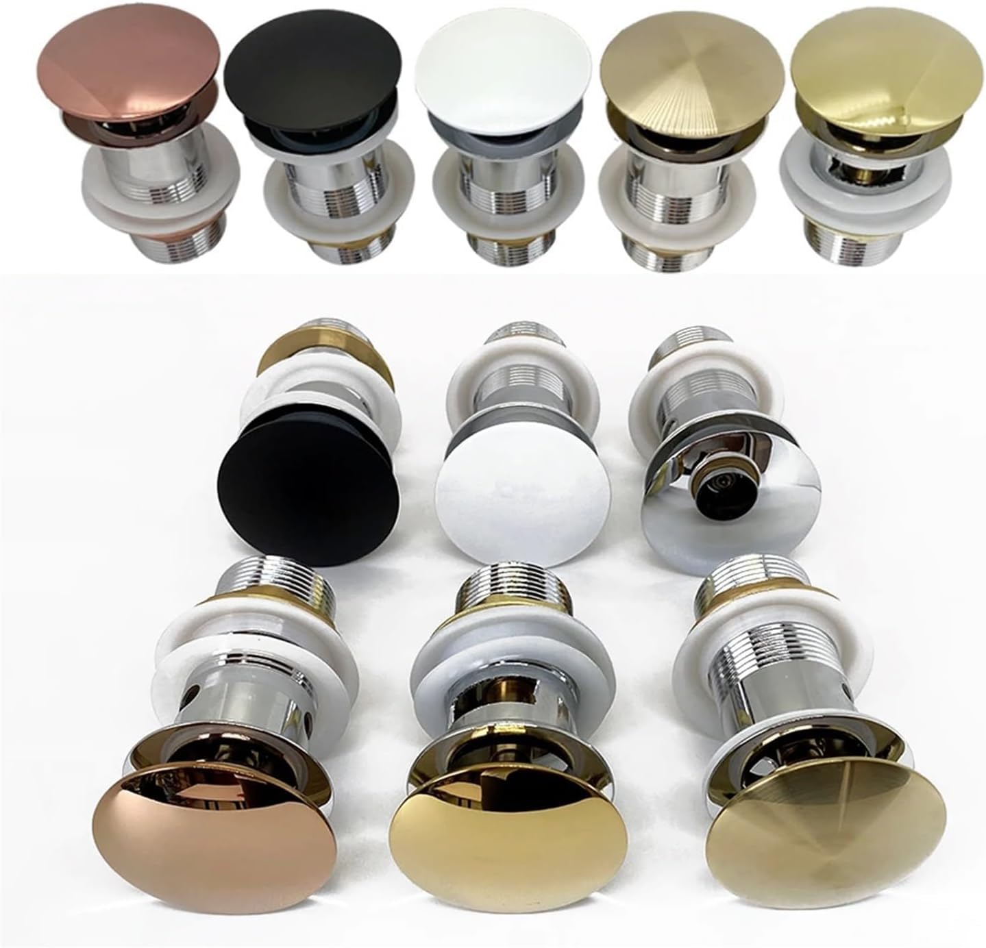 sustitución de tapones de fregadero pop up, Tapón de desagüe for lavabo de baño con desagüe emergente a presión, color dorado cepillado, negro mate, blanco y oro rosa, tipo de desodorización(Chrome No