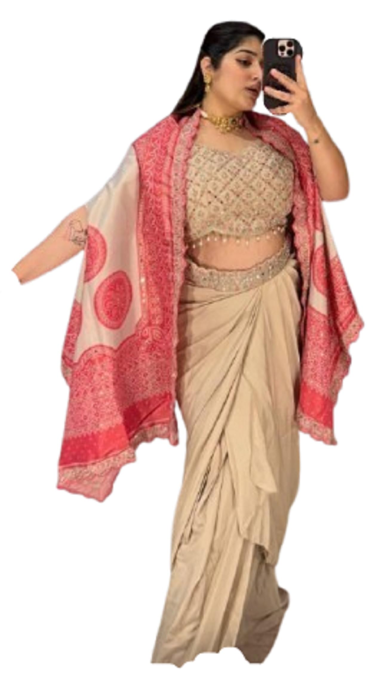 Lehenga Choli Indo-Western Draped Set For Womens And Girls Trending Embroidery Sequins work dhoti ready to wear koti with Embroidery indowestern Wedding Saree Real Mirror-image-21