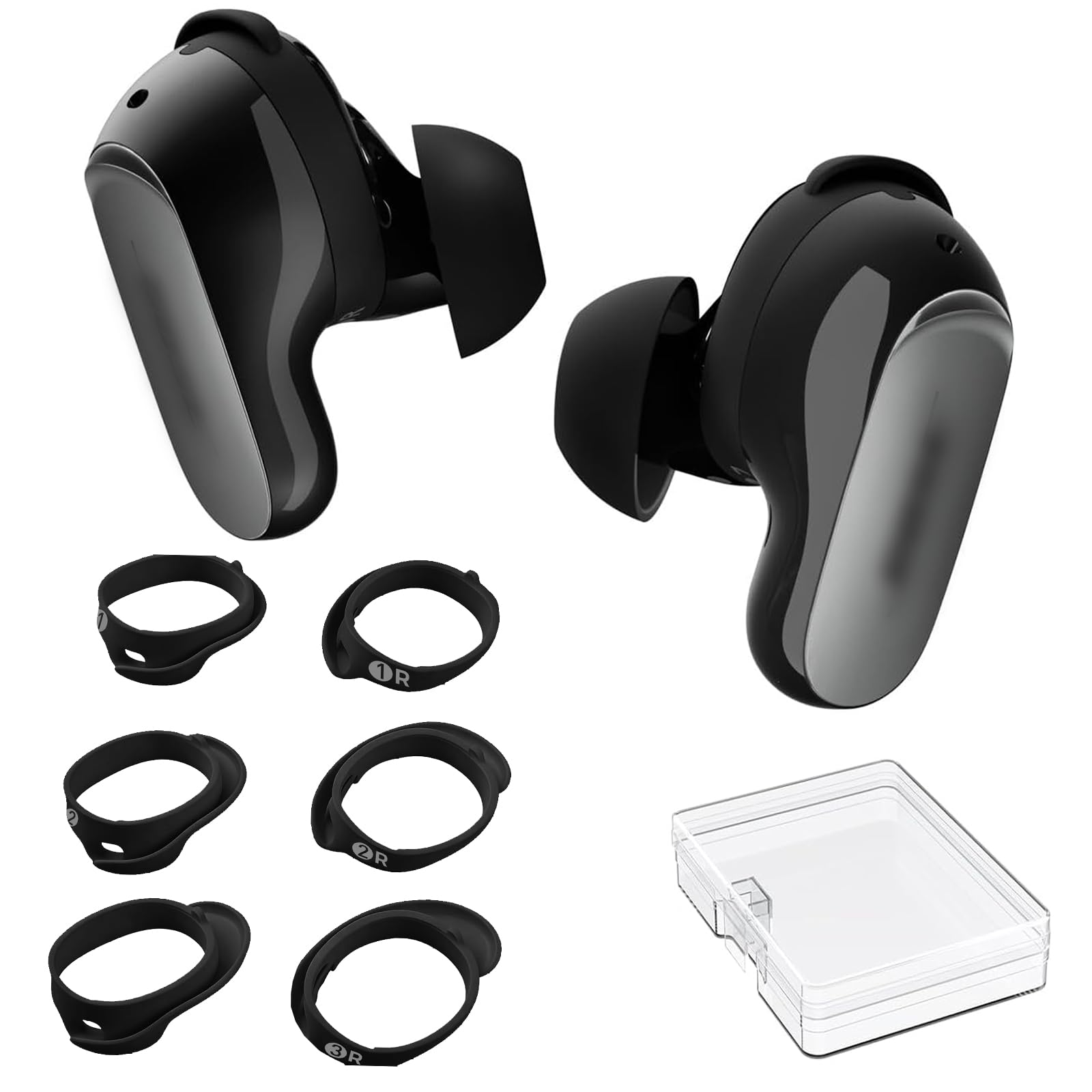 AhaStyle Gancio auricolare per auricolari Bose QuietComfort Ultra di seconda generazione/Ultra | Contenitore portatile aggiunto: 3 paia di coperture in silicone antiscivolo per alette sportive, taglia S/M/L