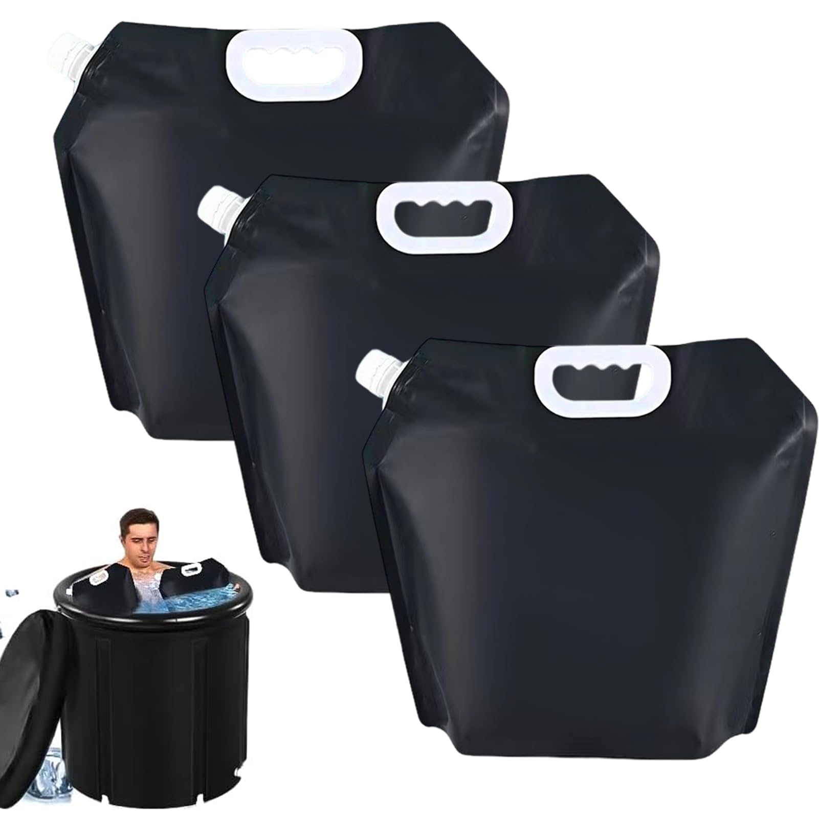 3Pcs Ice Bath Bags,5L Reusable Bathtub Freezer Water Bag,Large Capacity Ice Baths at Home,Portable Ice Barrel Cold Therapy,Cold Plunge Tub Accessories for Muscle Recovery Black