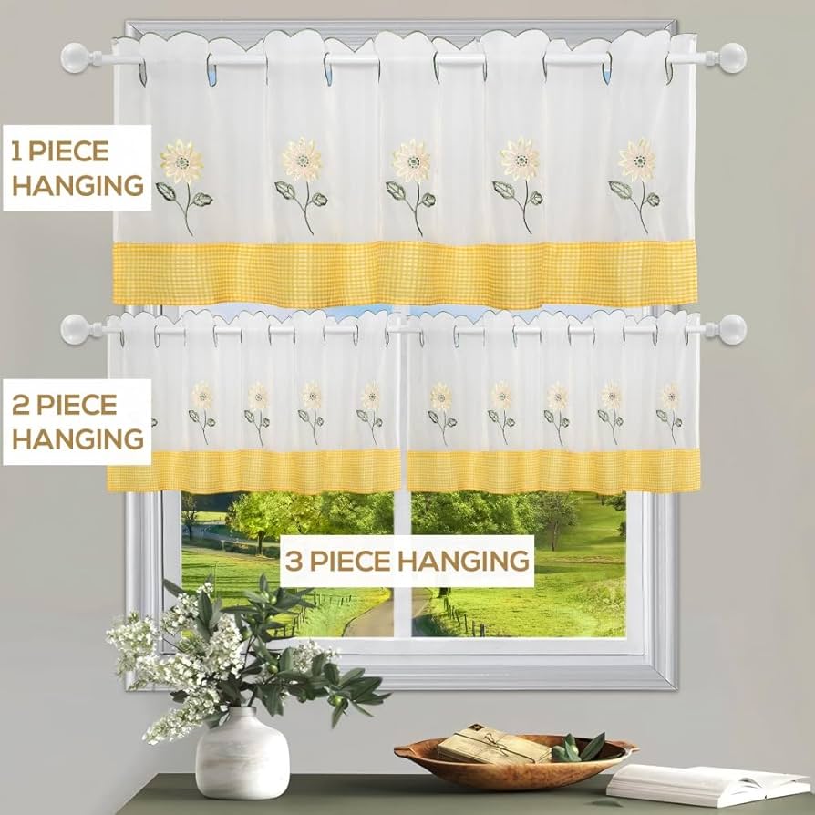 Amazon｜ZHH カントリースタイルのカフェカーテン ヒマワリの