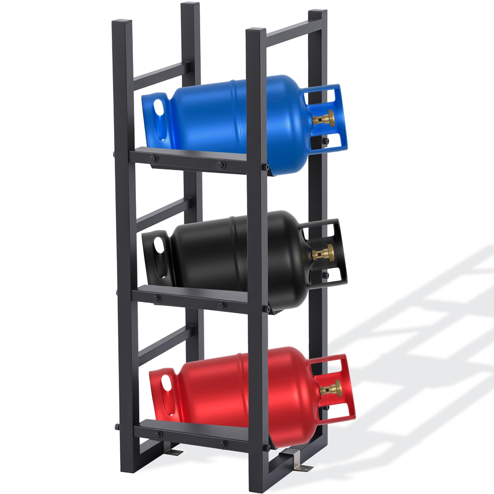 Refrigerant Tank Rack 3 x 30 Lb, Stable Refrigerant Cylinder Tank Rack, 35.1 x 12.6 x 12.2 Inches, Black Cylinder Sufficient Storage Holders for Oxygen, Nitrogen, Acetylene
