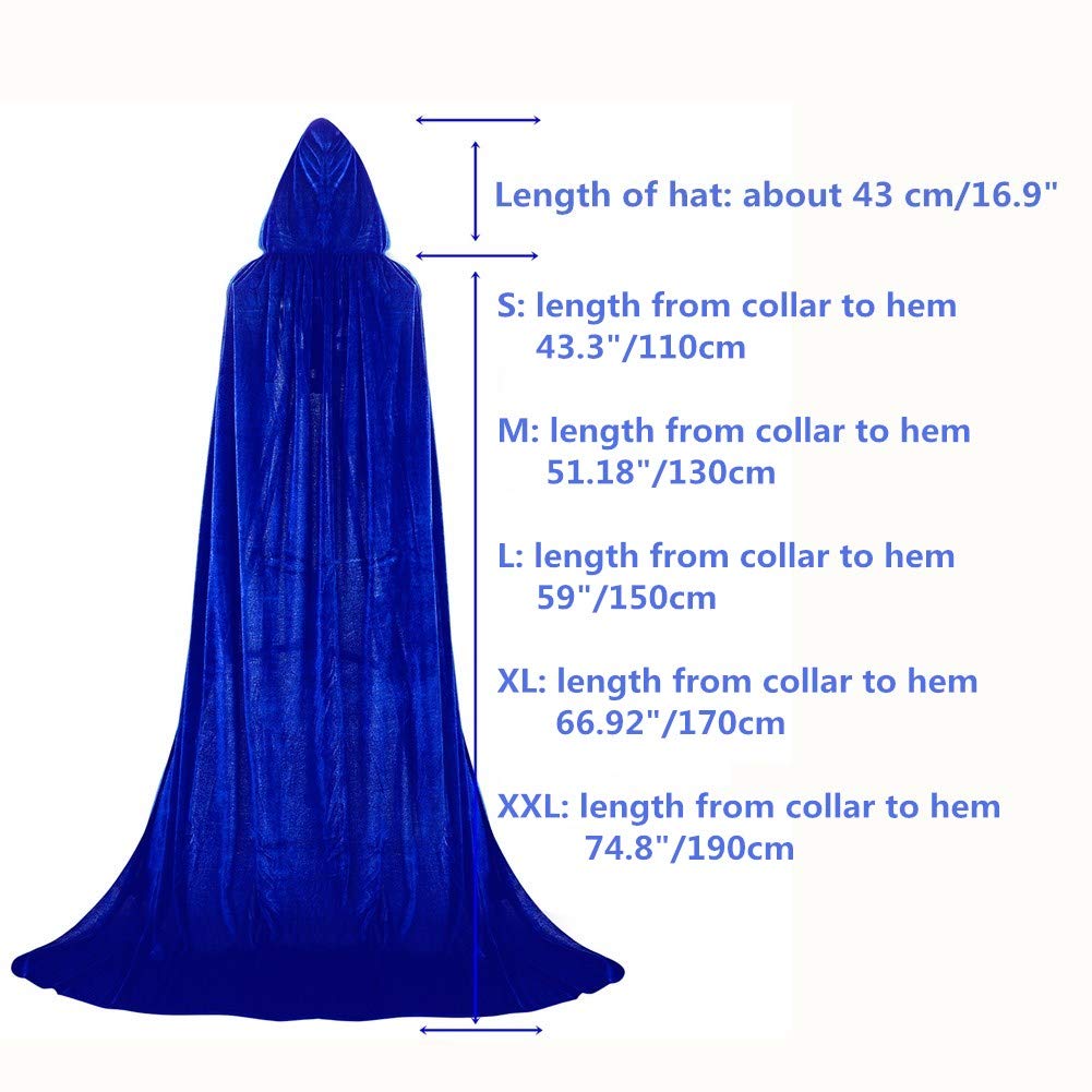 Proumhang Mantello con Cappuccio Lungo in Velluto Costume di Halloween Carnevale Natale Capo Masquerade Blu