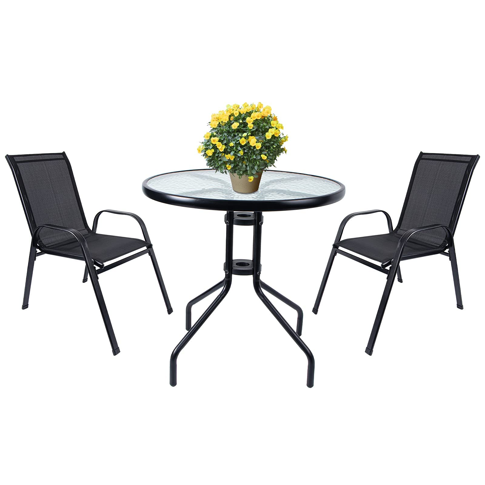 Vipush Patio Bistro Set, 3 Piece Outdoor Patio Furniture Set, Patio Table and Chairs Indoor Conversation Set for Backyard Porch Poolside Lawn, Black