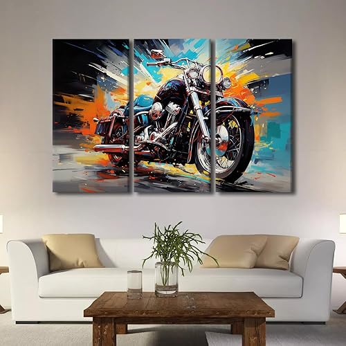 Miniatura 3 de TUMOVO Pintura de motocicleta retro, impresiones artísticas de motocicleta Cyberpunk, 3 piezas, lienzo de pared, arte de pared Giclée, envuelto en