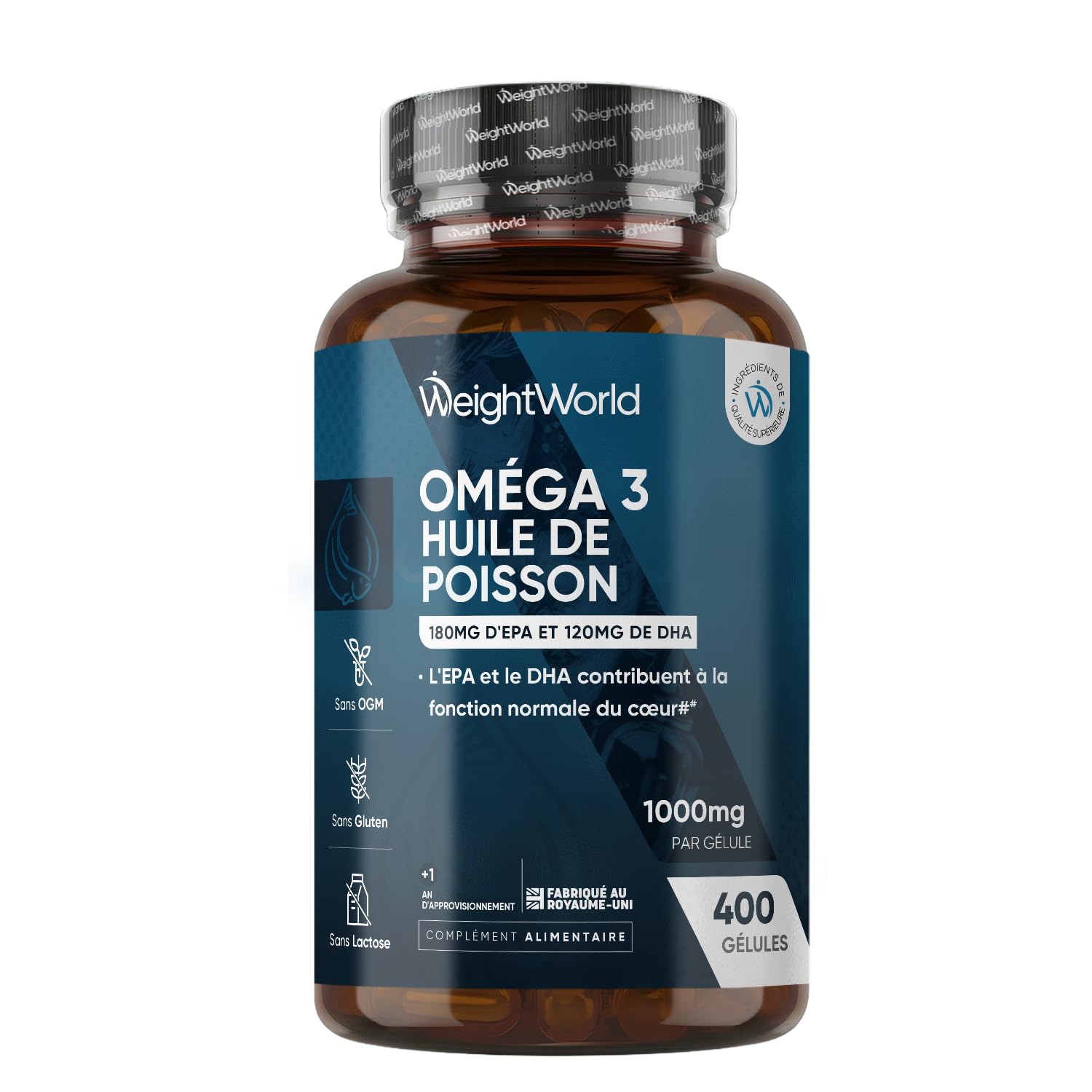 Oméga 3 Huile de Poisson 400 Gélules pour +1 An d'Apport, Fish Oil Omega 3 EPA DHA sans Odeur, Selon l'EFSA, l'EPA et le DHA Contribuent au Fonctionnement Normal du Cœur
