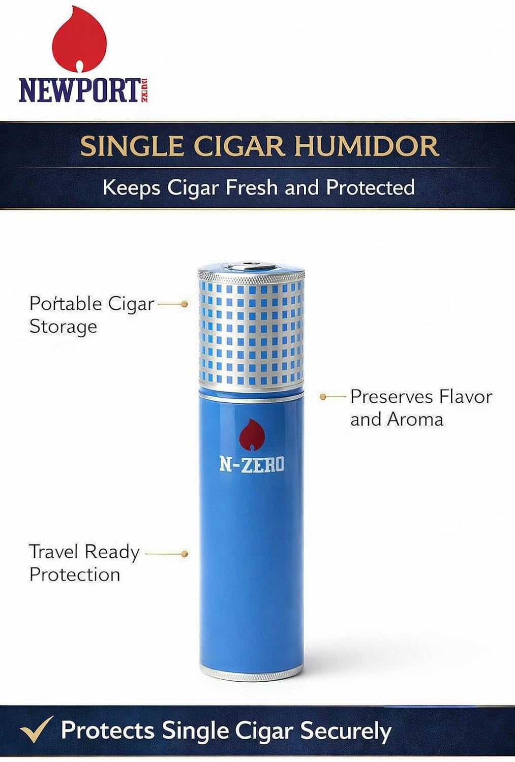 Newport Zero Cigar Gift Kit, 5 Piece Set inlcudes Portable Humidor, Torch Lighter, 90ml Butane Fuel, Ashtray & Cigar Matches – Complete Travel Cigar Accessories Set