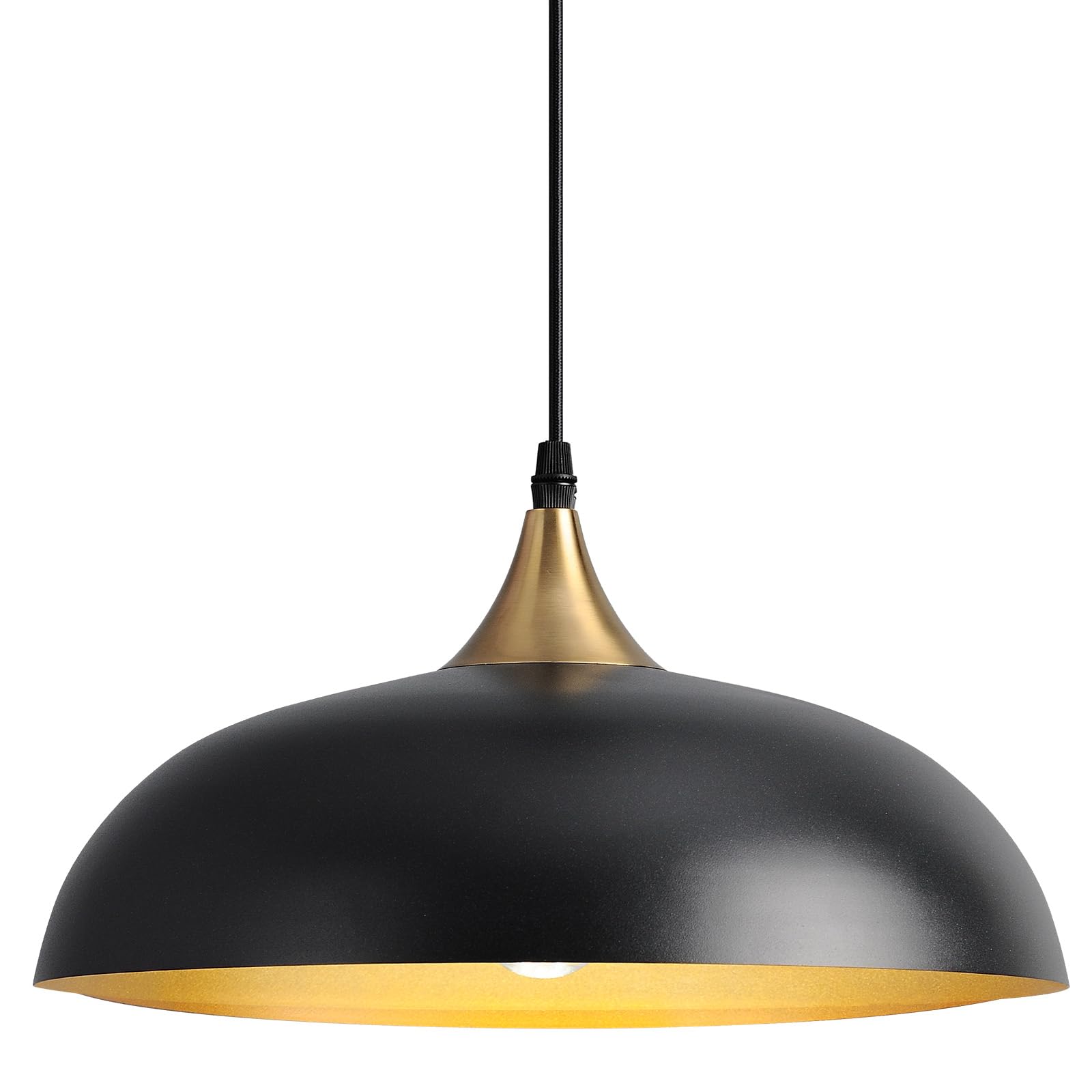 Eustace Vintage Matte Black Large Pendant Light with Gold Finish,Adjustable Modern Hanging Lighting,Farmhouse Metal Ceiling Fixtures for Kitchen