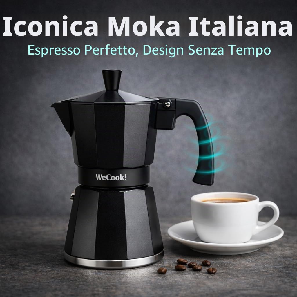 WECOOK! Luccia Caffettiera Italiana a Induzione in Alluminio, Moka Tradizionale, Espresso, 1-3 Tazze di caffè, Base in Acciaio Inossidabile, Valvola di Sicurezza, Vitroceramica, Gas, Elettrica