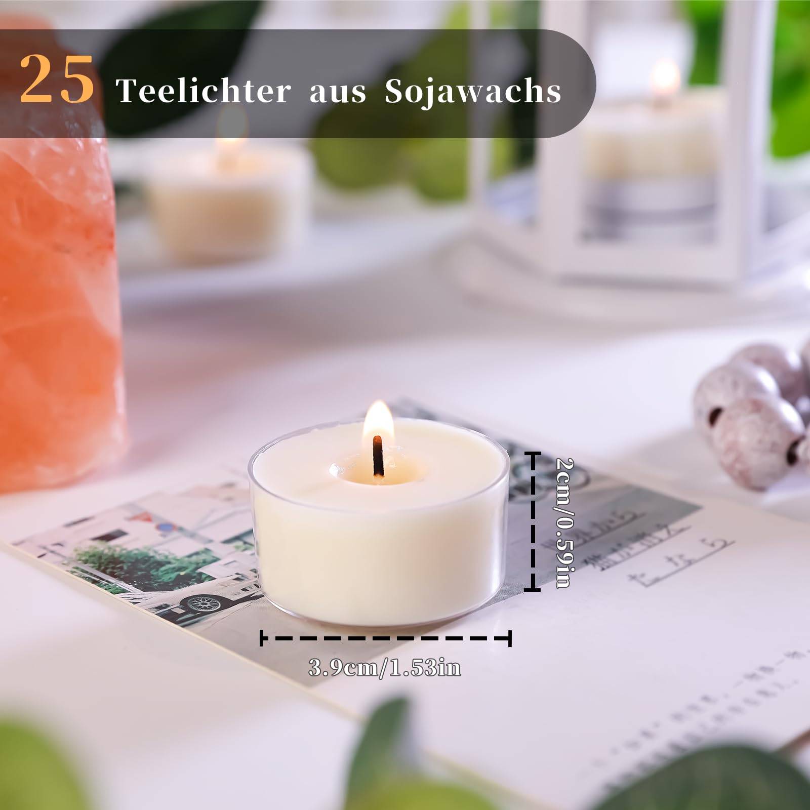 25 velas de té de 6 horas de cera de soja 100% natural, sin olor, sin parafina, no tóxicas, veganas, en taza transparente
