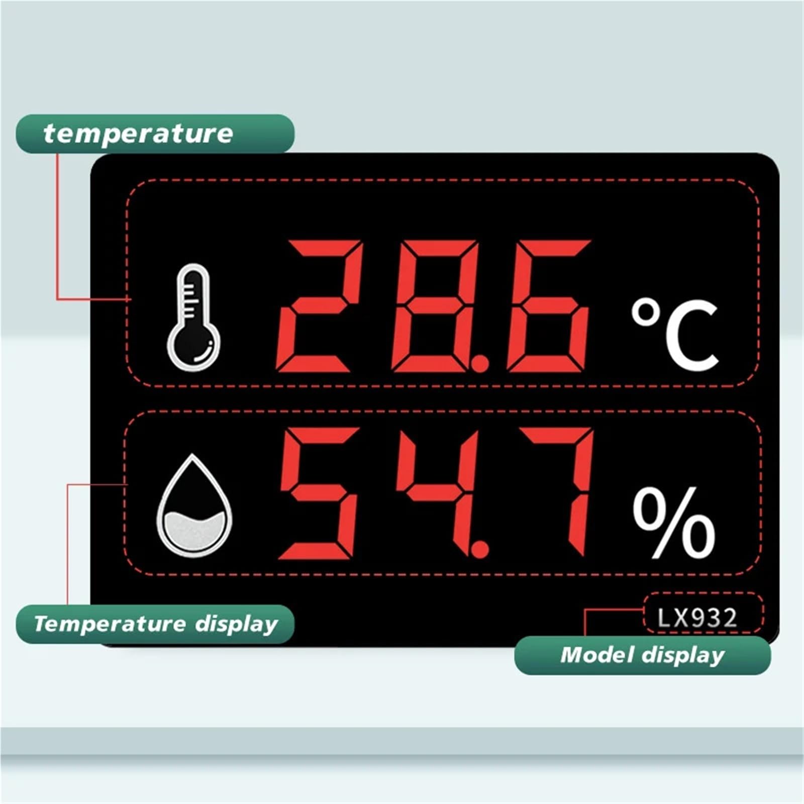 Rongce LX932 Termoigrometro digitale a parete a LED Termoigrometro con sonda e funzione di allarme for fabbrica di magazzini agricoli(LX932E)