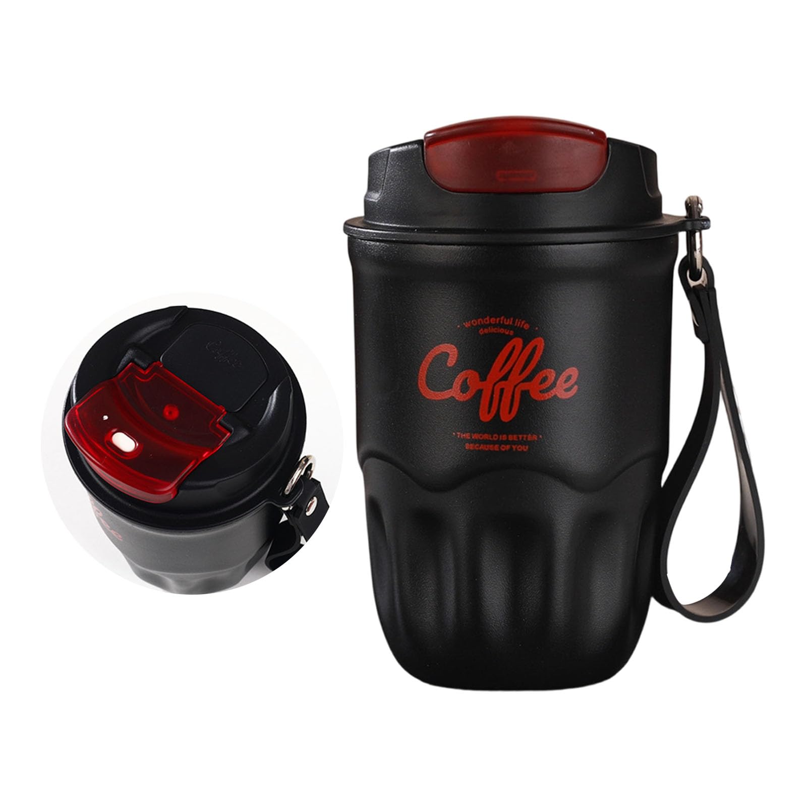 Elnwnnkc Insulated Travel Mug Stainless Steel Coffee Cup with Carry Strap, Drinking Lid and Compact Desk Drink Carry Use Compact Daily Tea Water