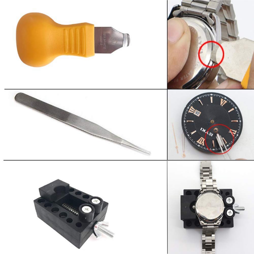 Kit de reparación de relojes, herramientas de barra de resorte para abridor de cajas de relojes con estuche de transporte, reemplazo de pilas de reloj y herramienta para quitar eslabones para repara
