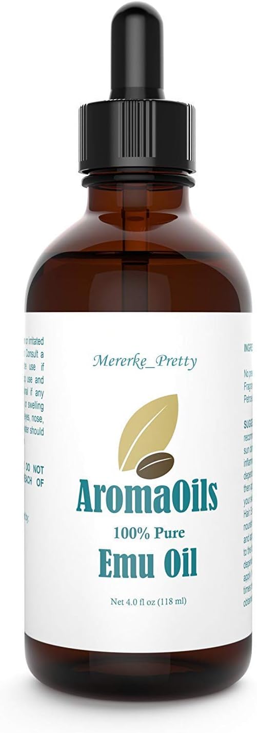 Mererke_Pretty Emu Oil - 4 ounce - 100 Percent Pure Oil by AromaOils - Best for Hair Growth, Skin, Face, Stretch Marks, Scars, Muscle Ache, and Joint Pain - Compare to Top Seller InstaNatural