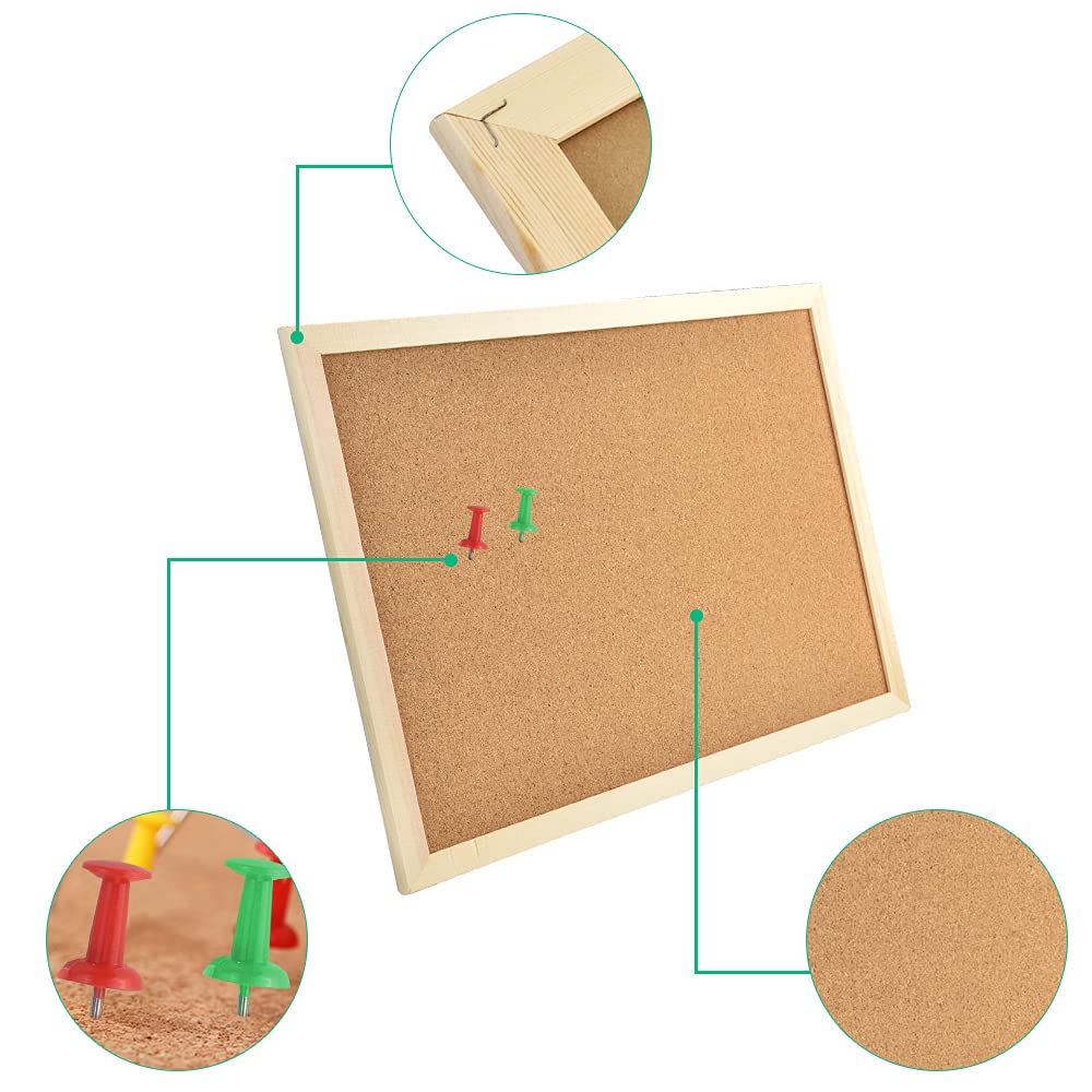 Lavagna in Sughero 40x30cm con Cornice in Legno | Bacheca da Parete con 5 Spilli per Ufficio, Aula e Casa