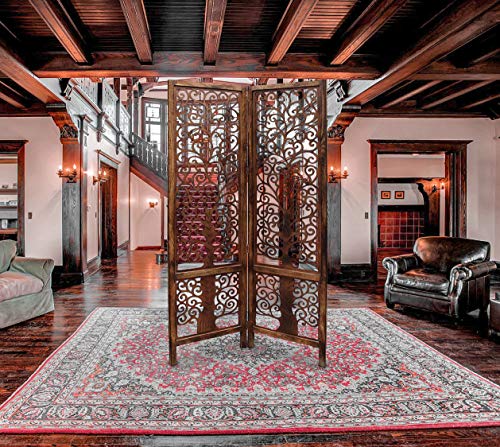 Image of Artesia Wooden Handcrafted 2 Panel Room Divider Without Stand Partition for Living Room | Foldable Privacy Screen with Tree of Life Carved Design | Decorative Partition Wall Panel for Home, Bedroom