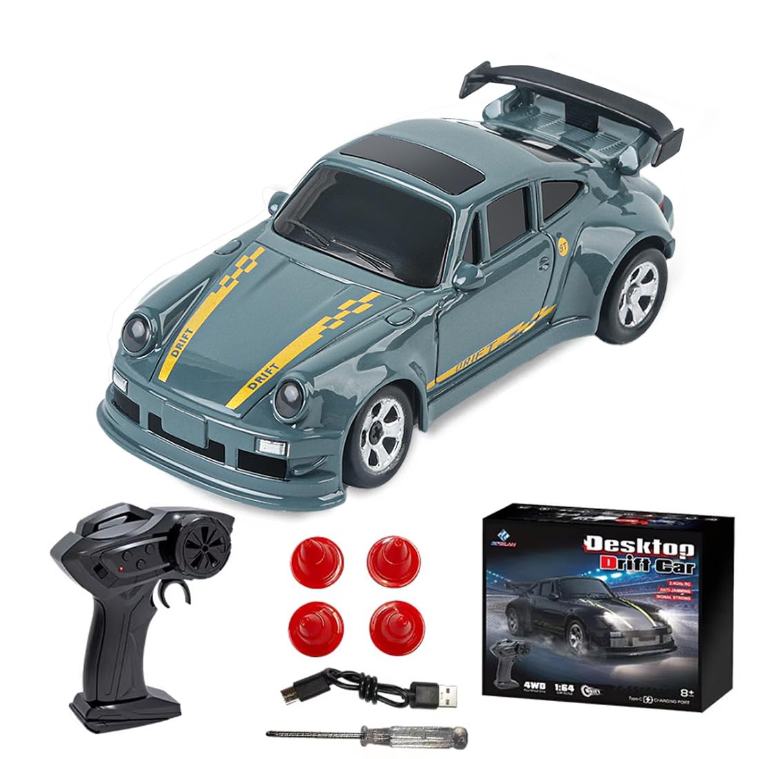 LenyKingPro 1/64 RC Drift Car, 2.4G 4WD Remote Control High Speed Mini Racing Car, Electric Racing RC Sports Car with Full Proportional Control - RTR Version (Green)
