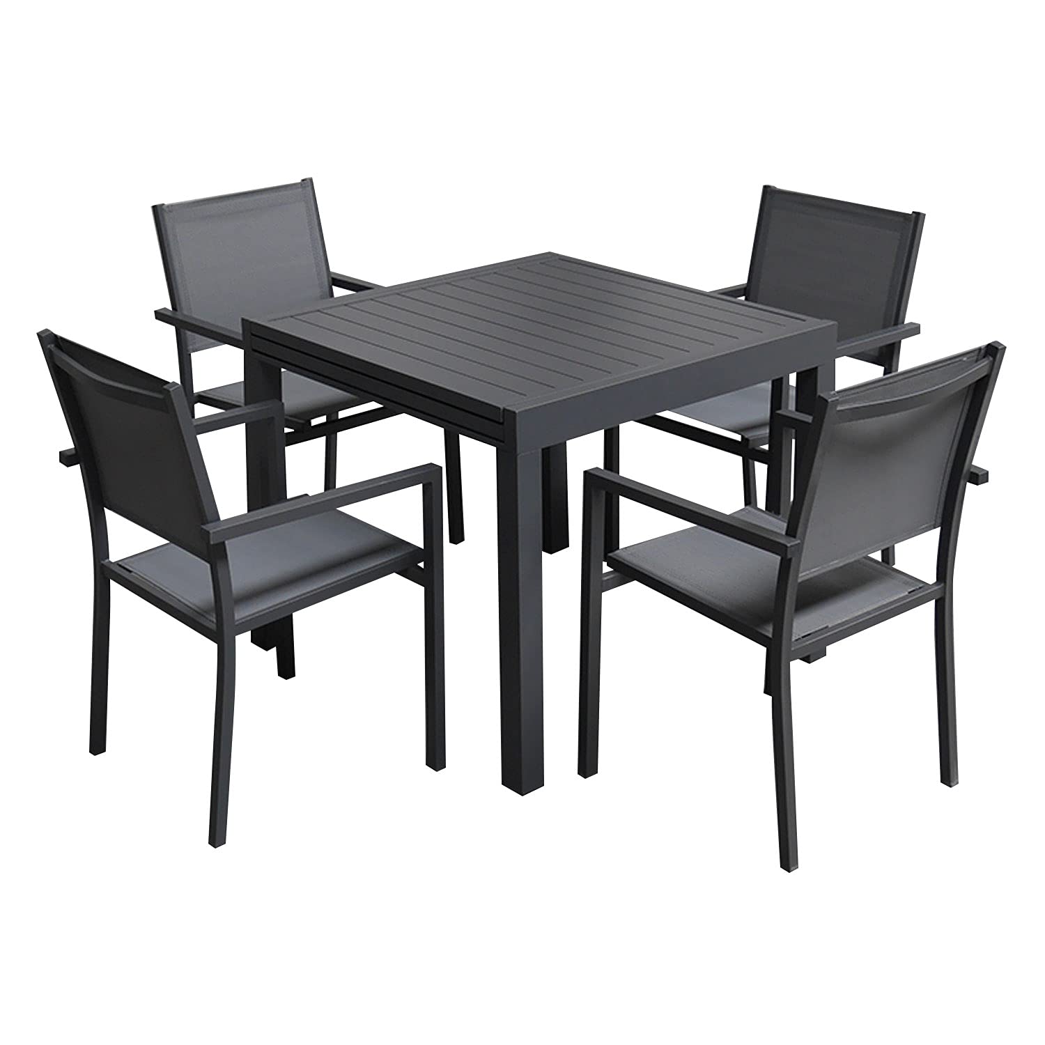 Salon de Jardin Venezia Extensible 90/180 en textilène Gris 8 Places - Aluminium Anthracite