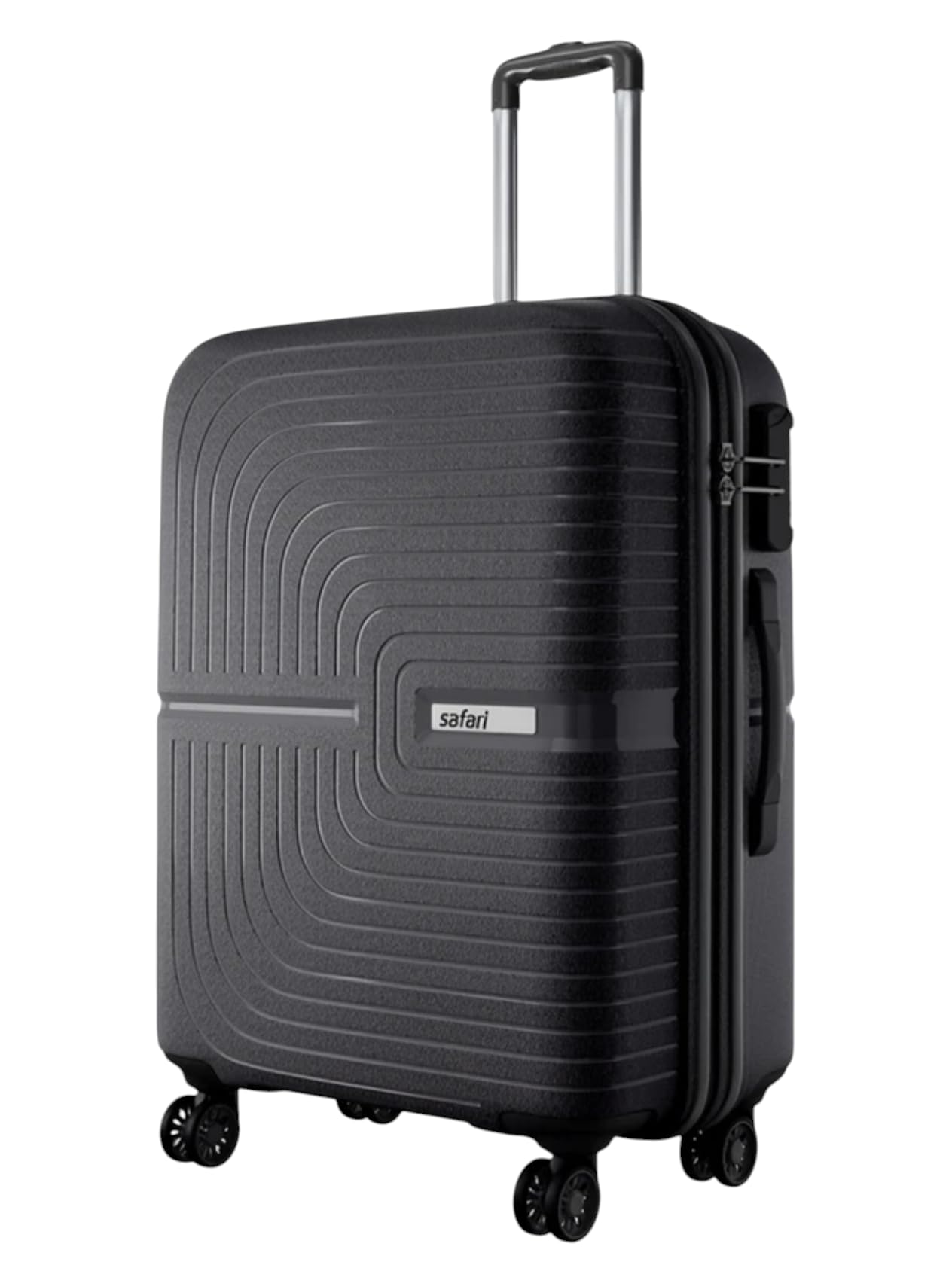 Safari Medium Trolley Bag with 8 Wheels, Black Hard-Shell Suitcase, 3-Digit Combination Lock, Smooth Rolling Wheels, International Warranty-image-1