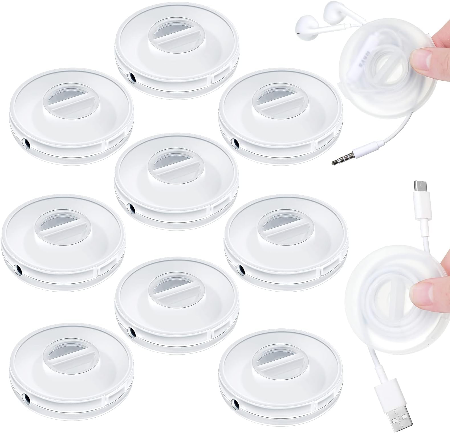 9 Pcs Portable Rotatable Data Cable Headphone Cable Organizer Storage Box, Round Storage Cable Winder Retractable Cable Management Flexible Usb, Cable Reel for Home Office Classroom, Transparent