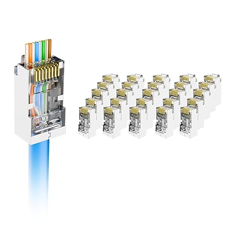 VCE Conectores RJ45 Cat6 Blindados de Paso Paquete de 25, Conector Final RJ45 8P8C Cat 6/Cat 5e de 3 Puntas Enchufe Modular Ethernet Chapado en Oro