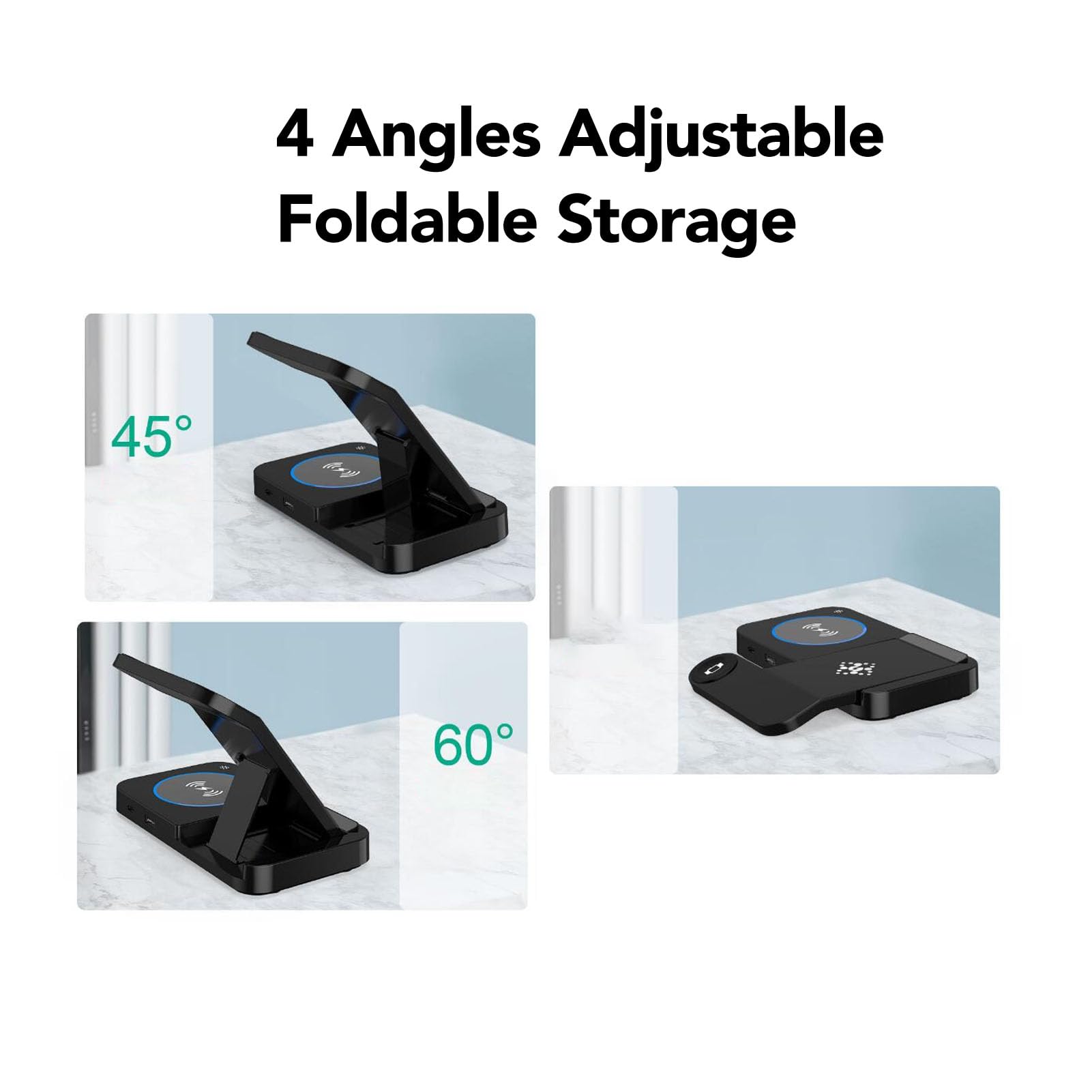Cocoarm 4 in 1 Caricatore Wireless, Supporto Pieghevole Ricarica Rapida 15W