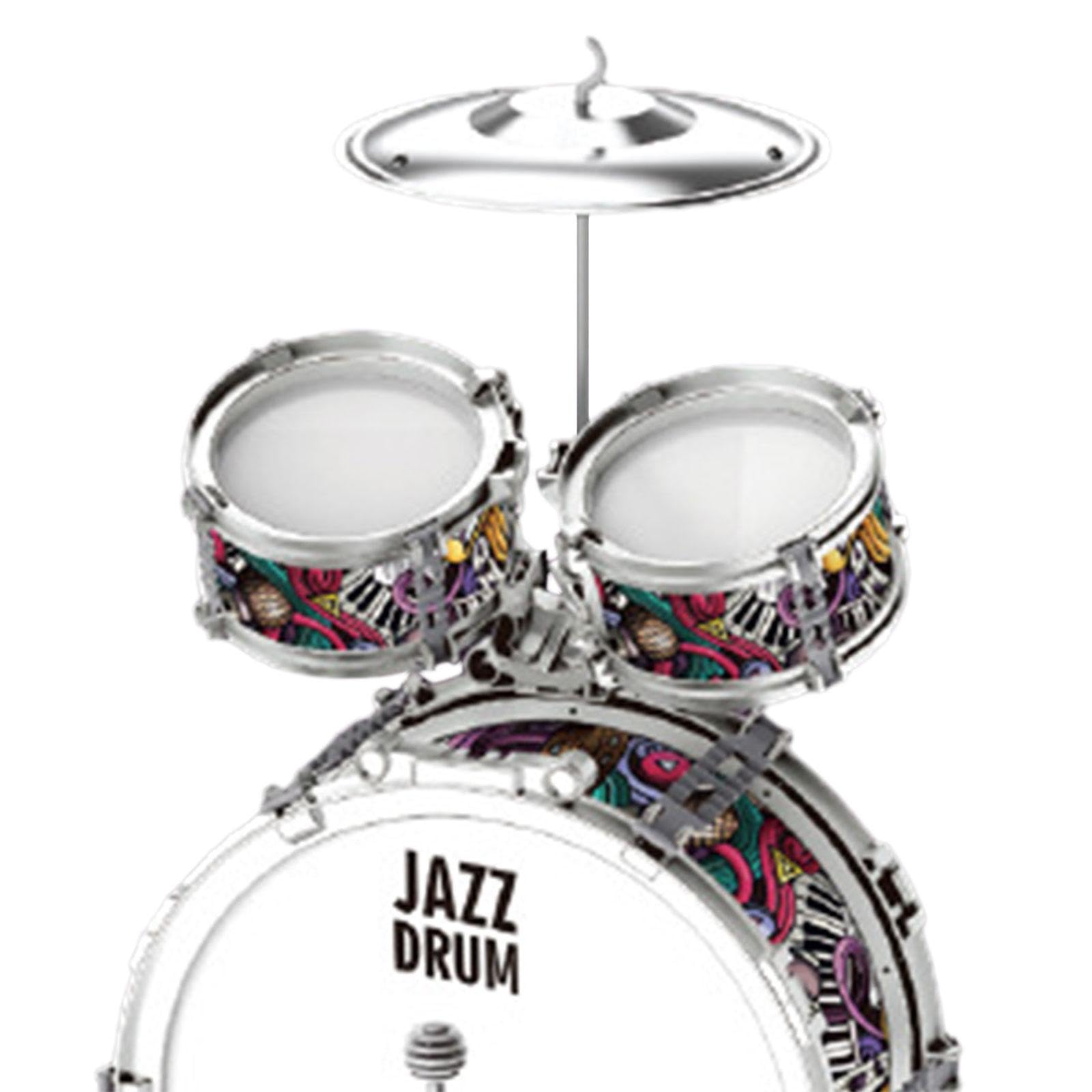 3 Piezas Batería Infantil Jazz Tambor Set Instrumento Musical Percusión con Silla Juguete Educativo Material PVC Adecuado para Niños Niñas Cumpleaños, 3 en 1