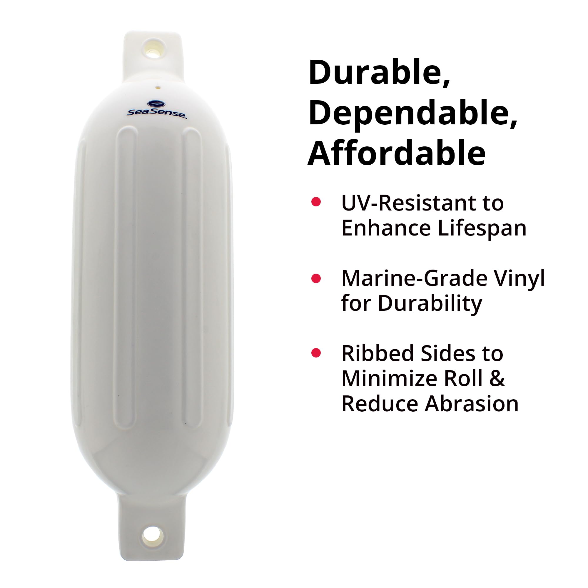SeaSense Wake Defender Inflatable Fenders - Set of 4, Premium-Grade Boat Fenders & Buoys for Docking - Ribbed Design, Made with UV-Resistant Marine-Grade Vinyl - 8.5