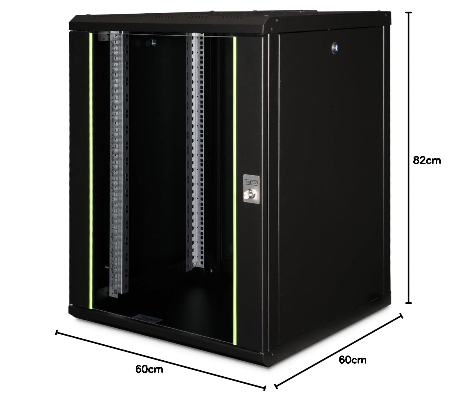 DIGITUS Armadio di rete 16U 19" Rack 600x600 mm Montaggio a parete Porta vetro IP20 Nero