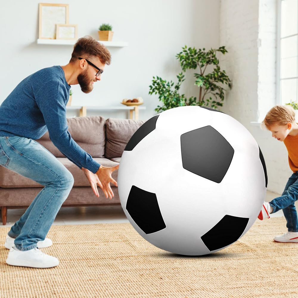 Fußball Ø 100 cm Groß, Aufblasbarer Riesen-Ball aus robustem Gummi, Aufblasbar mit Handpumpe, Geeignet zum Treten, Werfen und Rollen, Schwarz Weiß Indoor & Outdoor