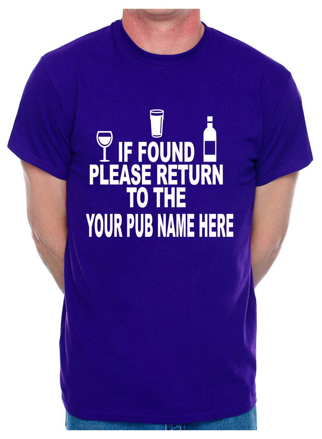 Print4U Custom T-Shirt If Found Return to Your Pub Name Medium Purple