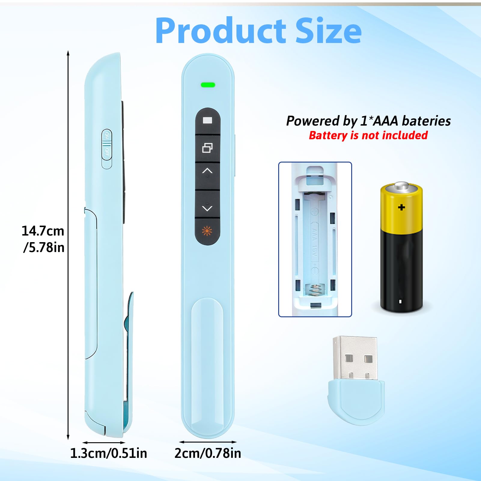 Télécommande Présentation sans Fil 2.4 GHz 100M Pointeur Bluetooth pour PowerPoint PC