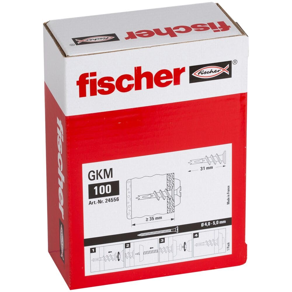 fischer Gipskartondübel Metall GKM, selbstbohrender Gipsdübel, starker Dübel für einfache Montage in Gipskarton- und Gipsfaserplatten, Kreuzschlitz-Antrieb, 100 Stück